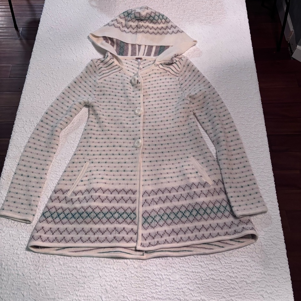 Free People Hooded Fair Isle Cardigan Boho Cottagecore, XS‎